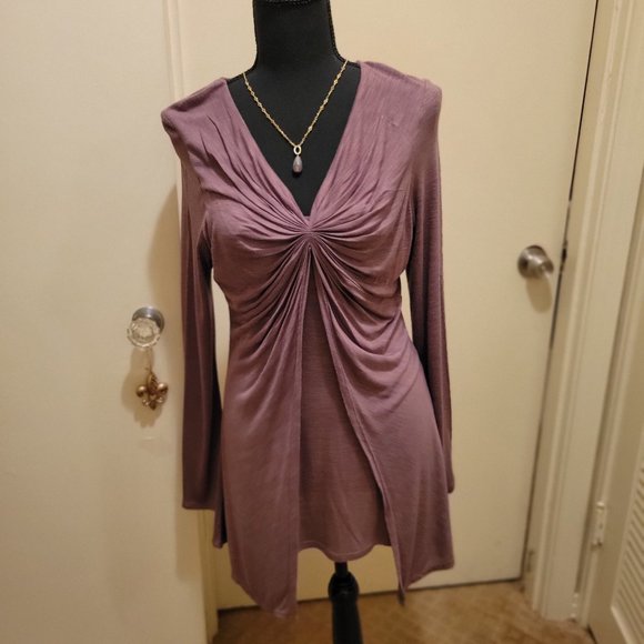 Mauve, Draped, V-Neck Top - Picture 1 of 4